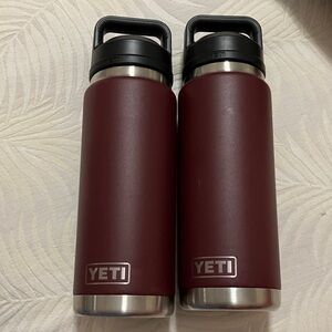 NWOT 2 YETI 28 oz. Maroon Stainless Steel Band Bottles with Black Lids